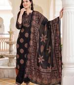 women ethnic motifs printed regular cotton kurta with patiala & with dupatta