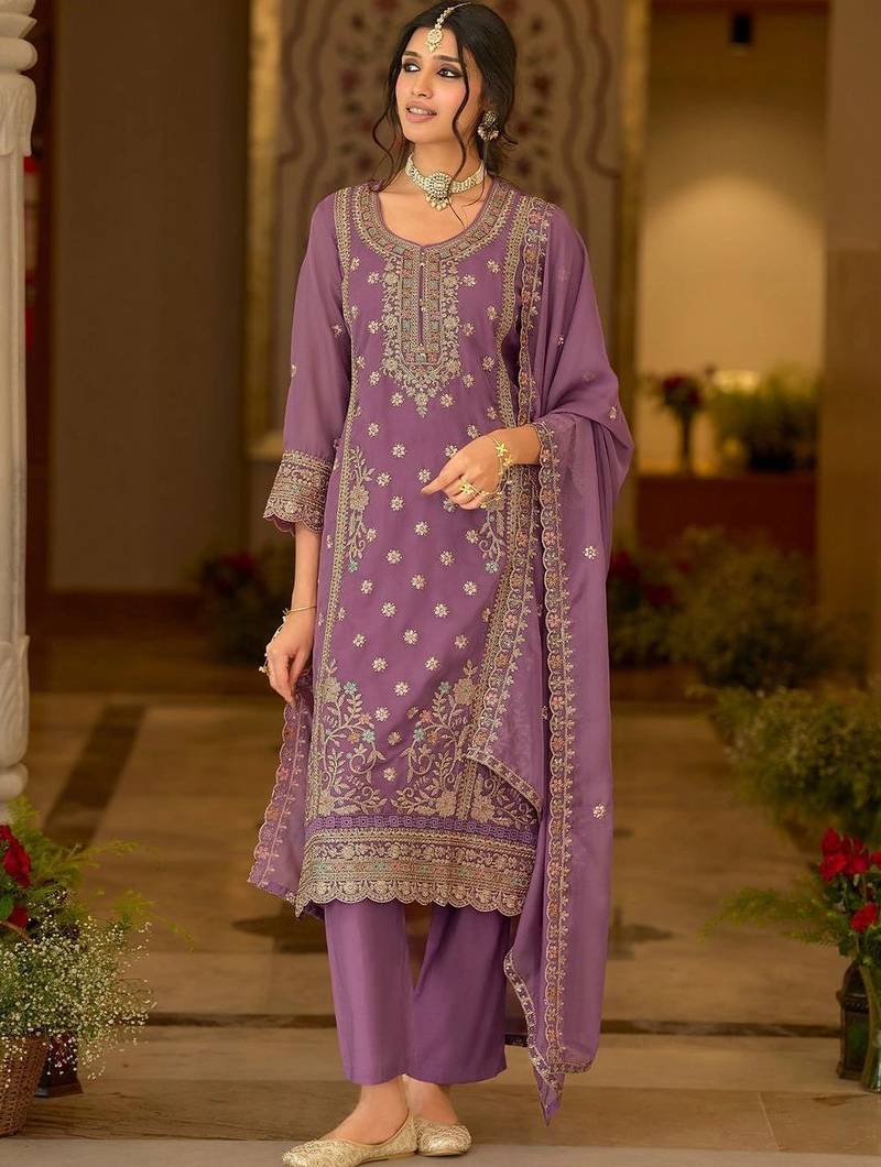 women ethnic motifs embroidered regular thread work kurta with trousers & with dupatta