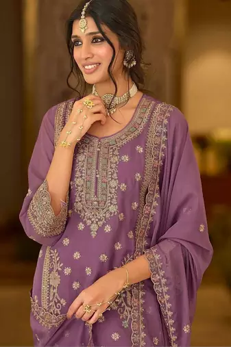 women ethnic motifs embroidered regular thread work kurta with trousers & with dupatta