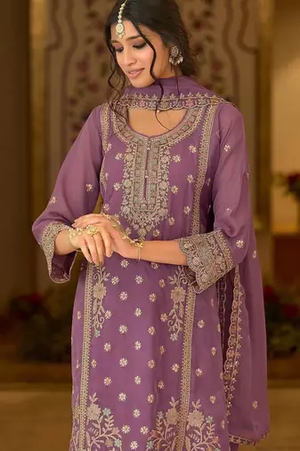 women ethnic motifs embroidered regular thread work kurta with trousers & with dupatta