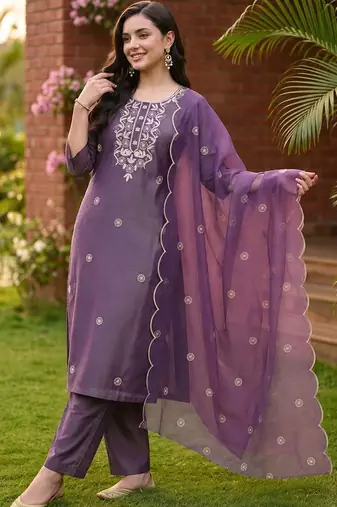 women ethnic motifs embroidered regular thread work kurta with trousers & with dupatta