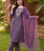 women ethnic motifs embroidered regular thread work kurta with trousers & with dupatta