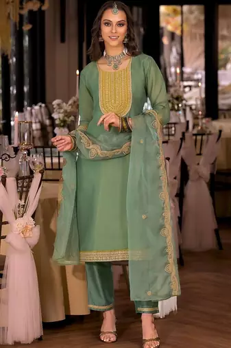 women ethnic motifs embroidered regular sequinned kurta with trousers & with dupatta