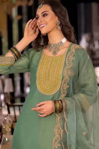 women ethnic motifs embroidered regular sequinned kurta with trousers & with dupatta