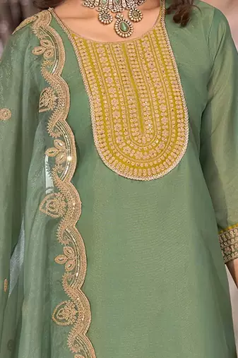 women ethnic motifs embroidered regular sequinned kurta with trousers & with dupatta