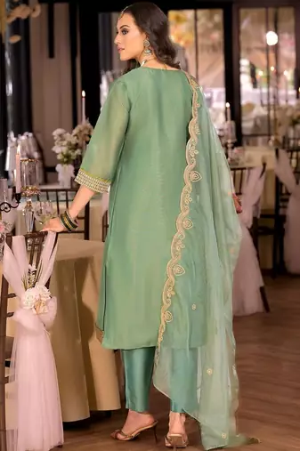 women ethnic motifs embroidered regular sequinned kurta with trousers & with dupatta