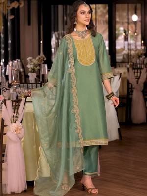 women ethnic motifs embroidered regular sequinned kurta with trousers & with dupatta 6