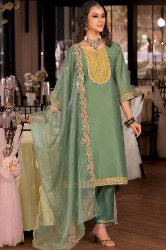 women ethnic motifs embroidered regular sequinned kurta with trousers & with dupatta