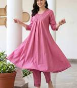 women pleated thread work kurta with trousers