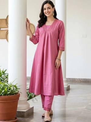 women pleated thread work kurta with trousers 6