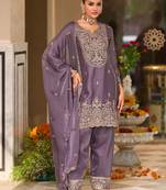 women ethnic motifs embroidered regular thread work kurta with patiala & with dupatta
