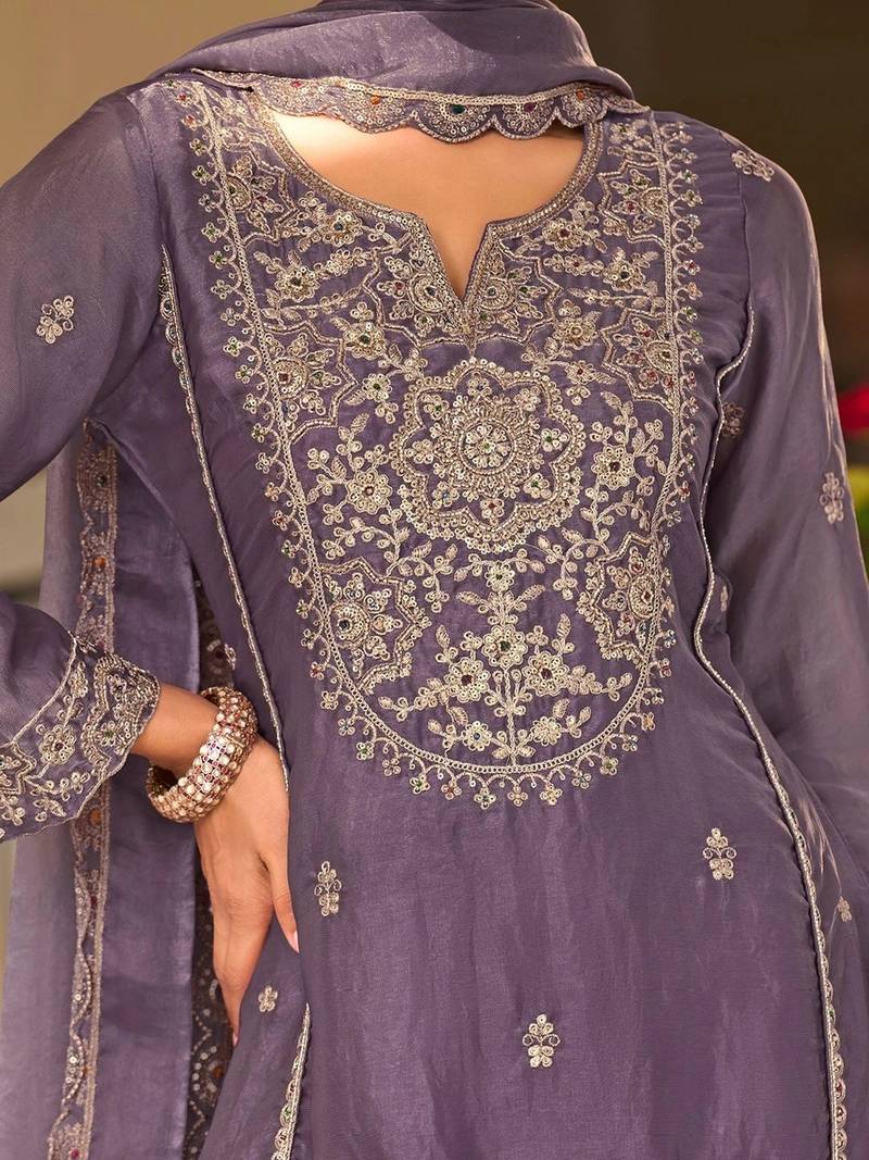 women ethnic motifs embroidered regular thread work kurta with patiala & with dupatta