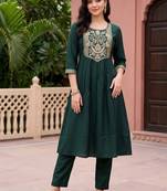 women ethnic motifs embroidered empire thread work kurta with trousers