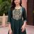 women ethnic motifs embroidered empire thread work kurta with trousers