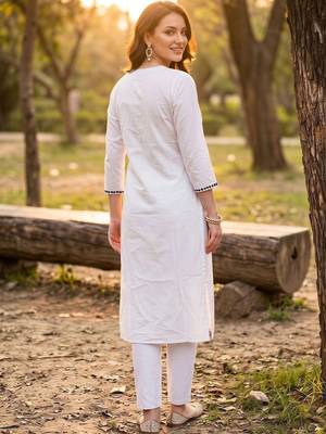 women ethnic motifs embroidered regular thread work cotton kurta with trousers & with dupatta 4