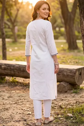 women ethnic motifs embroidered regular thread work cotton kurta with trousers & with dupatta