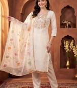 women ethnic motifs embroidered regular sequinned kurta with trousers & with dupatta
