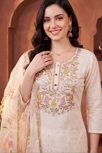 women ethnic motifs embroidered regular sequinned kurta with trousers & with dupatta