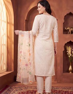 women ethnic motifs embroidered regular sequinned kurta with trousers & with dupatta 4