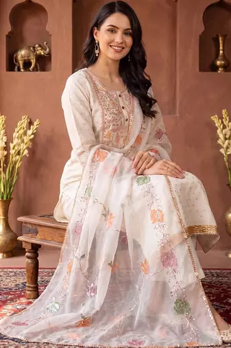 women ethnic motifs embroidered regular sequinned kurta with trousers & with dupatta