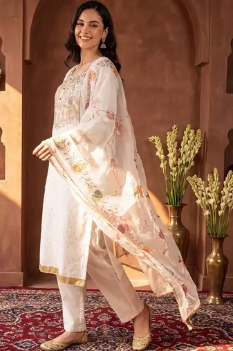 women ethnic motifs embroidered regular sequinned kurta with trousers & with dupatta