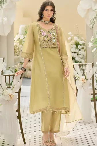 women ethnic motifs embroidered regular thread work kurta with trousers & with dupatta