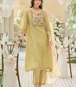 women ethnic motifs embroidered regular thread work kurta with trousers & with dupatta