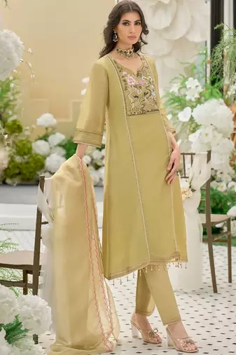 women ethnic motifs embroidered regular thread work kurta with trousers & with dupatta