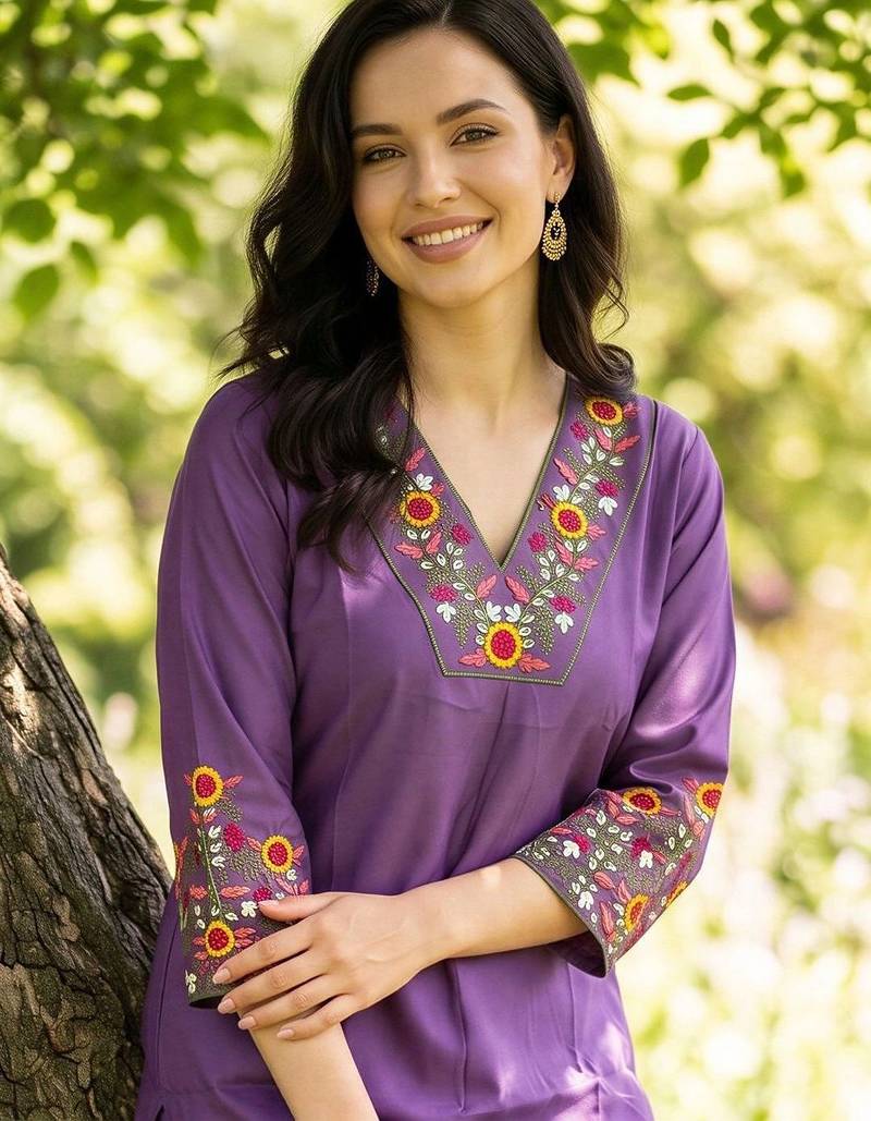 women floral embroidered regular thread work kurta with trousers
