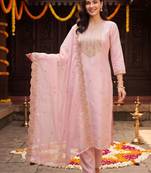 women ethnic motifs embroidered regular thread work kurta with trousers & with dupatta