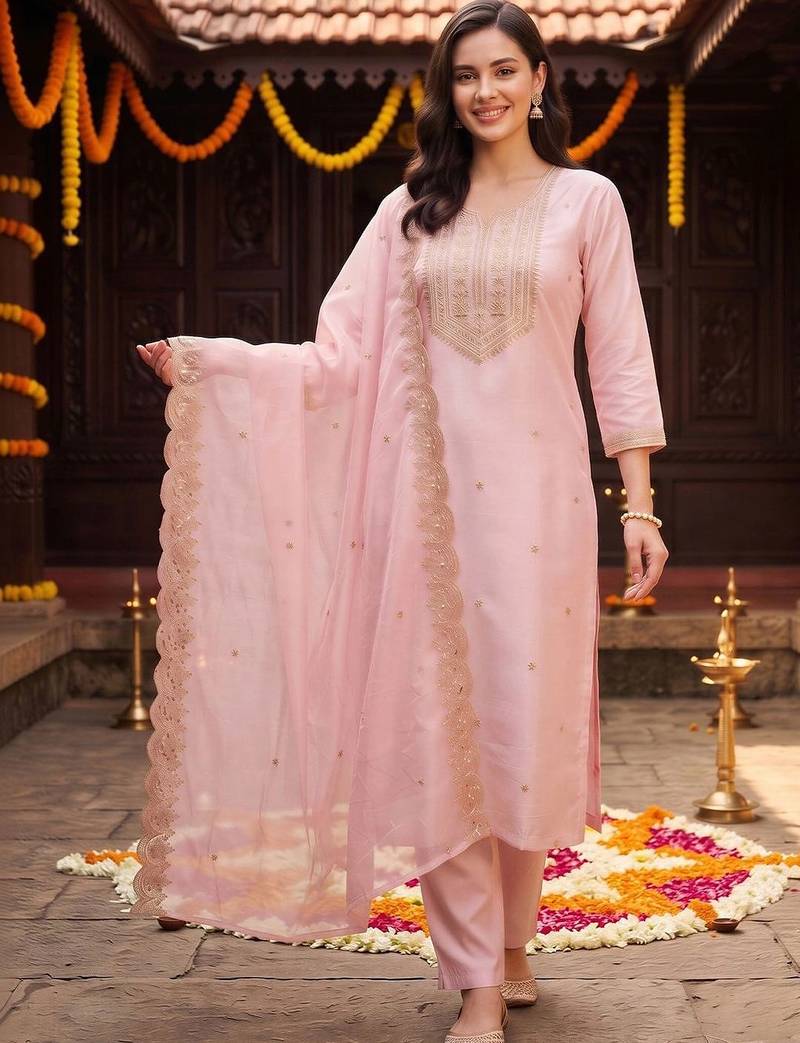 women ethnic motifs embroidered regular thread work kurta with trousers & with dupatta