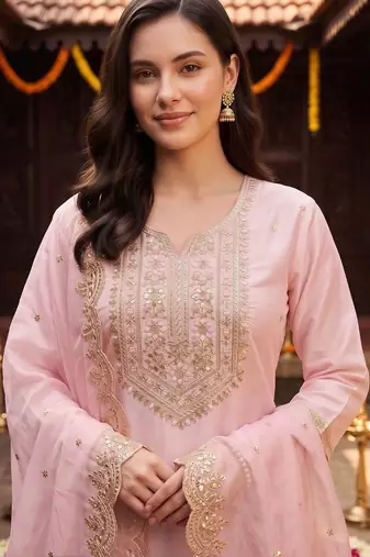 women ethnic motifs embroidered regular thread work kurta with trousers & with dupatta