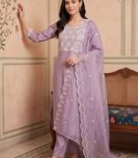 women regular thread work kurta with trousers & with dupatta