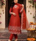 women ethnic motifs embroidered regular thread work kurta with trousers & with dupatta