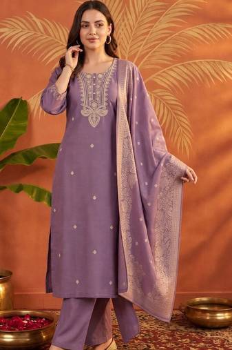 women ethnic motifs embroidered regular thread work kurta with palazzos & with dupatta