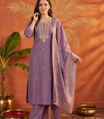 women ethnic motifs embroidered regular thread work kurta with palazzos & with dupatta