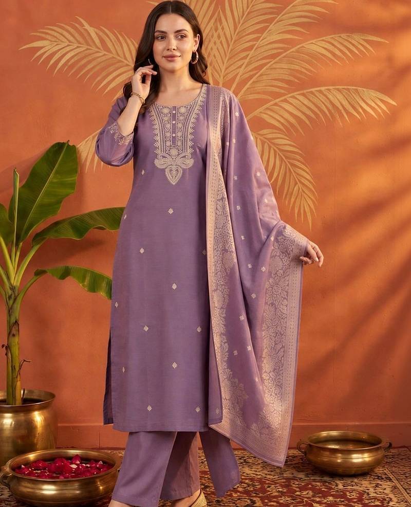 women ethnic motifs embroidered regular thread work kurta with palazzos & with dupatta