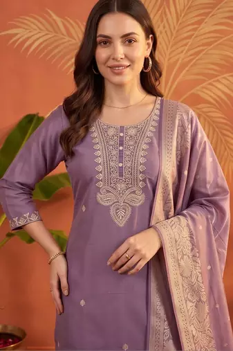 women ethnic motifs embroidered regular thread work kurta with palazzos & with dupatta