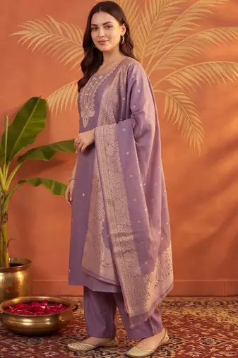 women ethnic motifs embroidered regular thread work kurta with palazzos & with dupatta