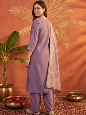 women ethnic motifs embroidered regular thread work kurta with palazzos & with dupatta 4