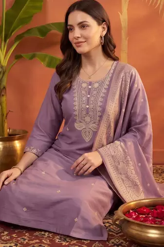 women ethnic motifs embroidered regular thread work kurta with palazzos & with dupatta