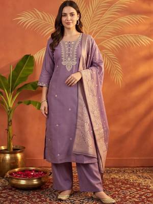 women ethnic motifs embroidered regular thread work kurta with palazzos & with dupatta 6