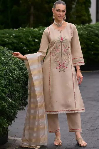 women ethnic motifs embroidered regular thread work kurta with trousers & with dupatta