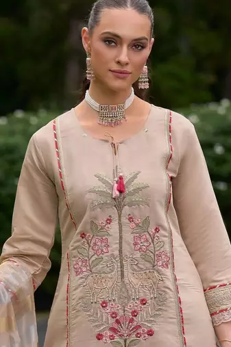 women ethnic motifs embroidered regular thread work kurta with trousers & with dupatta