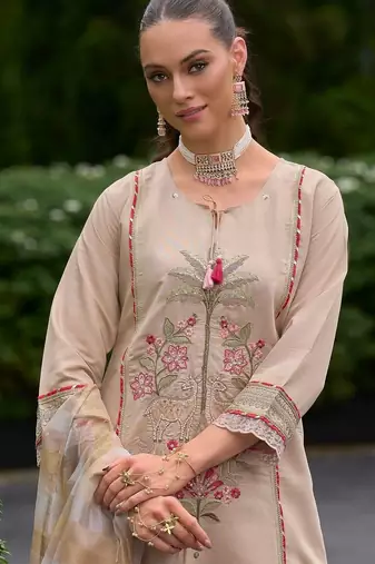 women ethnic motifs embroidered regular thread work kurta with trousers & with dupatta