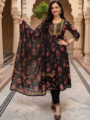 women floral printed regular cotton kurta with trousers & with dupatta 6