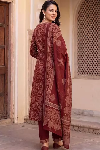 women ethnic motifs printed regular cotton kurta with trousers & with dupatta