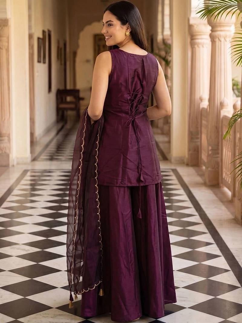 women regular kurta with sharara & with dupatta