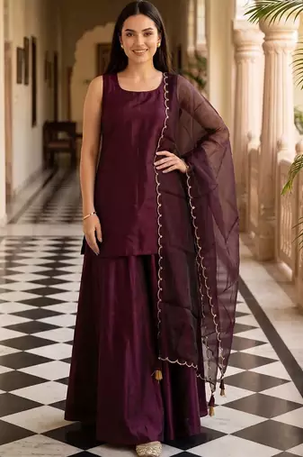 women regular kurta with sharara & with dupatta