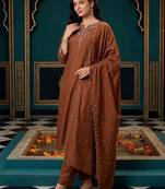 women ethnic motifs embroidered regular thread work kurta with trousers & with dupatta
